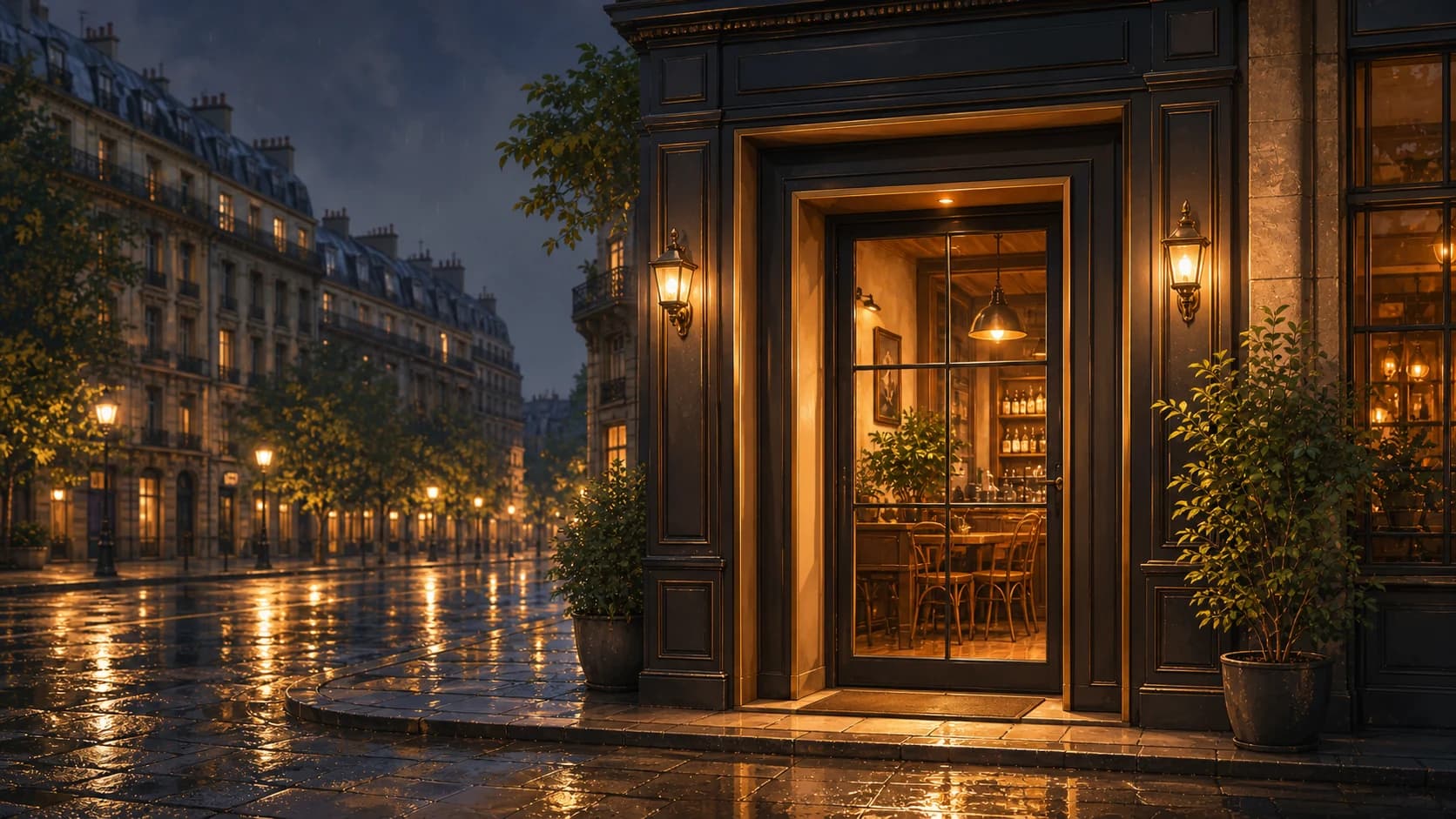 Late-night cafe door